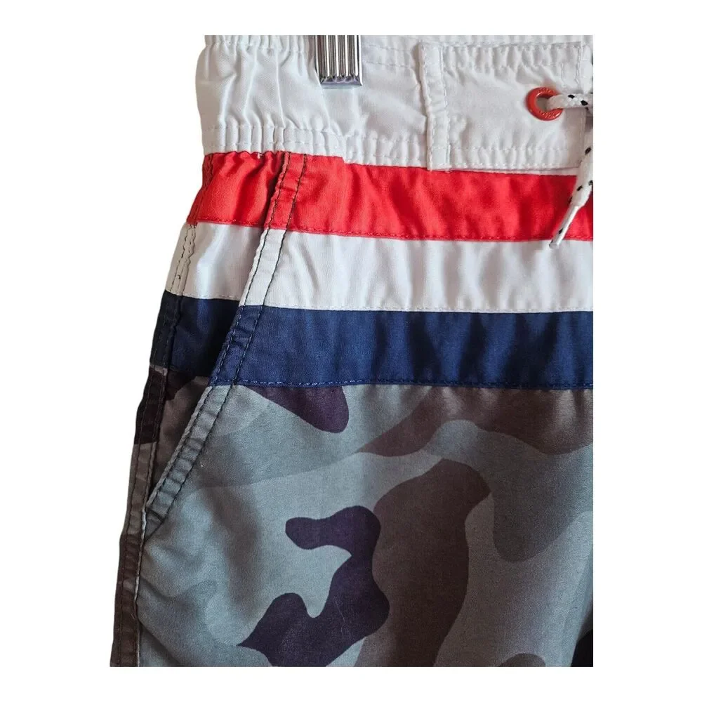 MINI BODEN BOY'S 140 9 10 Years Swim Trunks Shorts, Camo, Stripes, Mesh Lining